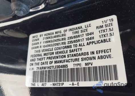 2020 Honda Cr-V 2Wd Lx z USA, uszkodzony, nr VIN 7FARW1H27LE004865